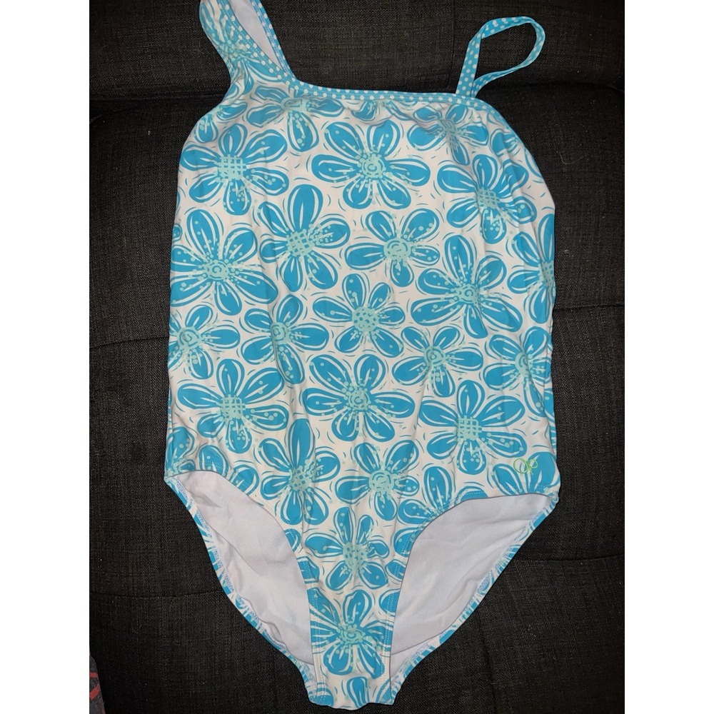 Girls Plus 16 1/2 OP Green‎ and Blue Floral One Piece Swimsuit